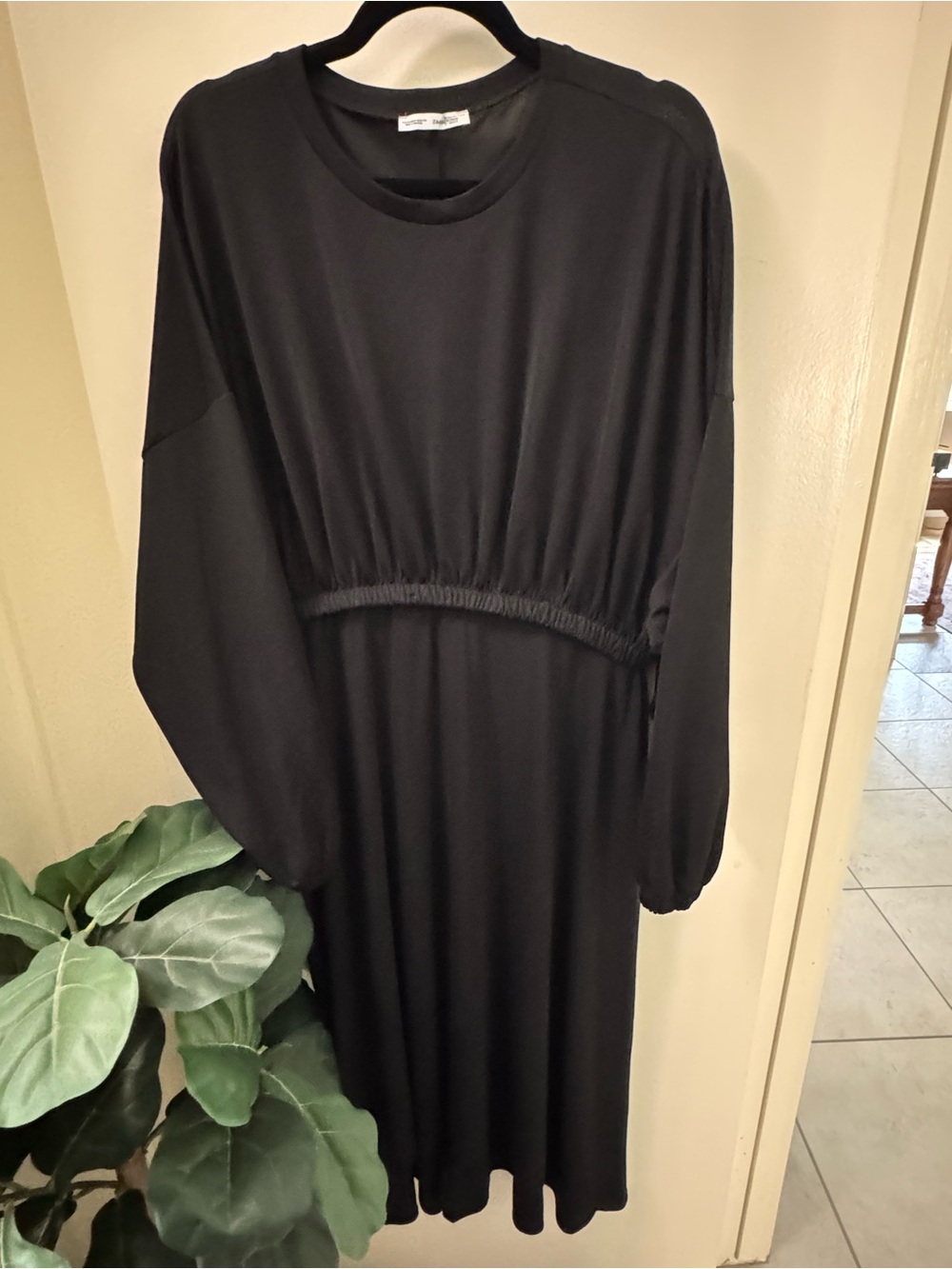 Zara Black Long Poof Sleeve Dress with High/Low Hem Gathered Waist Slimming Med